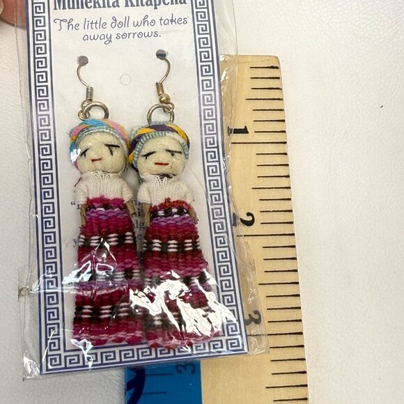 Guatemalan Worry Doll Earrings New Handmade Mexico Los Cinco‎ Soles - Picture 7 of 8